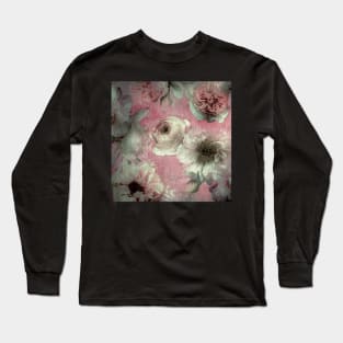 PINK GREY 80S CHINTZ FLORAL DESIGN DECO WATERCOLOUR ART POSTER Long Sleeve T-Shirt